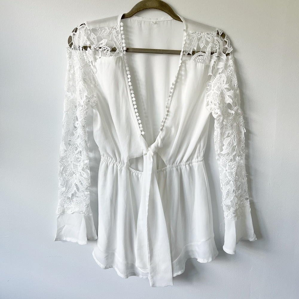✨VIRAL AMAZON ROMPER✨ | White Lace Sleeves, Cinched Waist